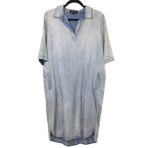 Glamour Women's Chambray Laganlook Slash Pockets Collared Pullover Shirt Dress 8